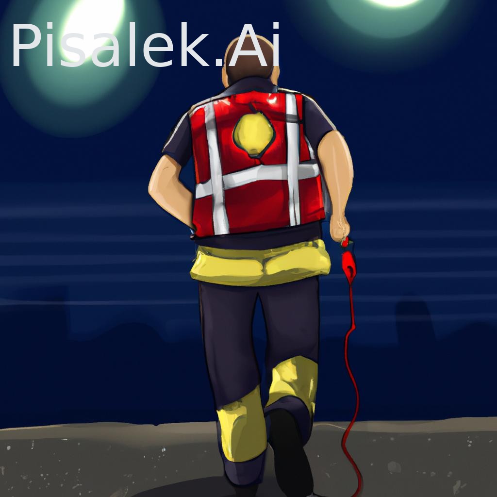 #realistic #rescue man #night #backview #warning lights in background